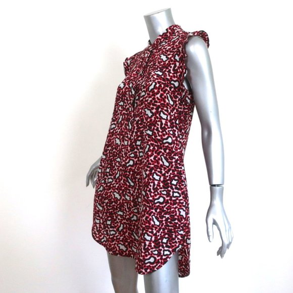 STELLA MCCARTNEY SLEEVELESS MINI DRESS RED/WHITE LEOPARD PRINT SILK SIZE 36 - Picture 4 of 9
